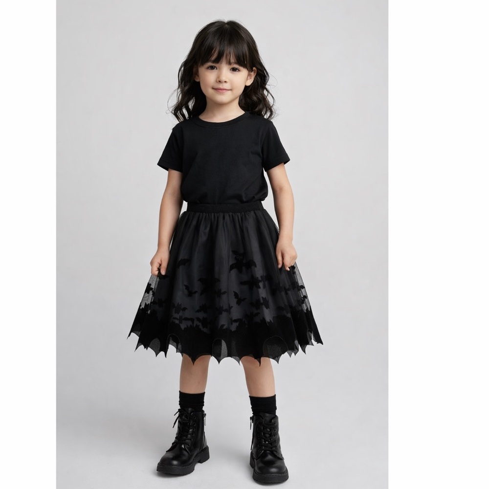 H&M Girls Black Bat Tulle Skirt‎ Halloween US 6X/7